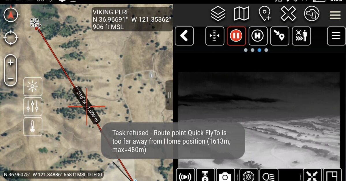 ATAK dron con láser nocturno en campo